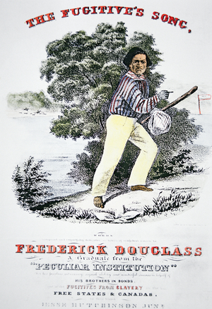 Poster for 'The Fugitive's Song' composed in honour of Frederick Douglass (1818-95) by Jesse Hutchinson Jr. in 1845 (colour litho)