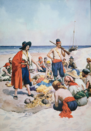 Pirates counting their spoils (colour litho)