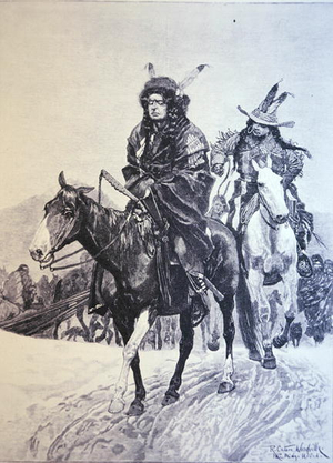 Sioux leaving the Pine Ridge Reservation prior to the Massacre at Wounded Knee on 29th December 1890 (litho)