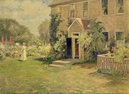 A New England Cottage (oil on board)