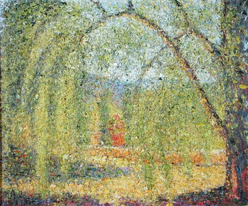 The Sunlit Garden (oil on canvas)