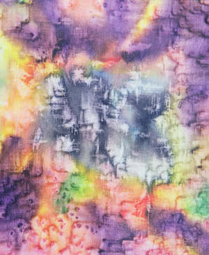 Abstract designs in purple, green and yellow (silkscreen)