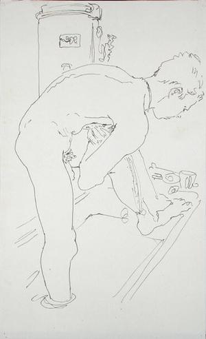 Red Pete in the bath, London, 1960 (pen & ink)