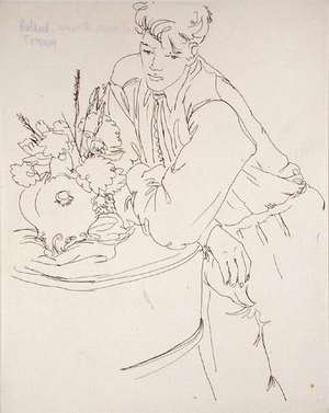 Against the Piano's Tail, Torquay, 1952 (pen & ink)