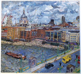 Southwark Bridge and St. Paul's, overcast, 2002 (oil on board)