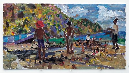 Fishermen, Tobago, 2004 (oil on board)