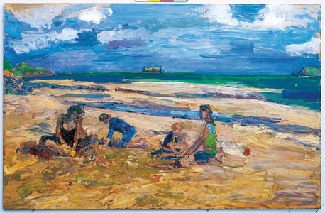 Sandcastles, Camel Estuary, 2008 (oil on board)