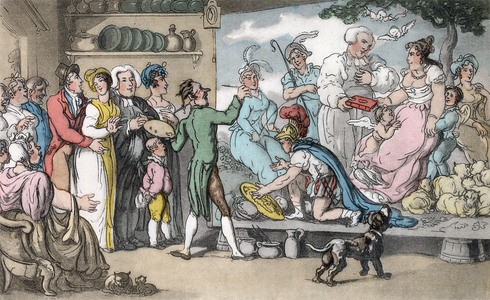 The Family Picture, illustration from 'The Vicar of Wakefield' by Oliver Goldsmith, pub. Ackermann, 1817 (hand-coloured aquatint)