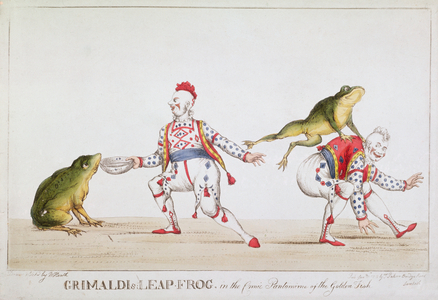 Grimaldi's Leap Frog in the Comic Pantomime of the Golden Fish, 1812 (coloured engraving)