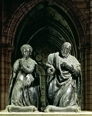 Tomb of Henri II (1519-59) and Catherine de Medici (1519-89) detail of the couple kneeling at prayer, 1559-73 (bronze)