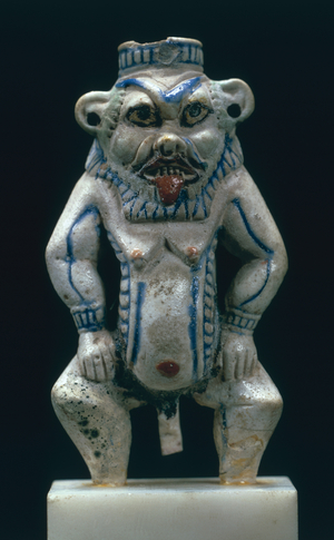 Kohl pot in the form of the god Bes, New Kingdom, c.1400-1300 BC (faience)