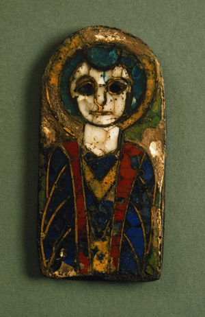 Rounded plaque, depicting Christ or a saint, late 9th century (enamel)