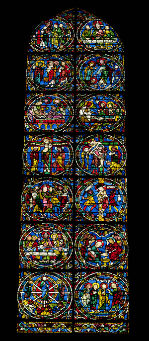 The Passion, lancet window in the west facade, 12th century (stained glass) (detail of 98062)