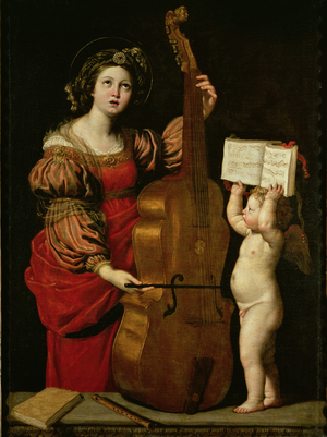St. Cecilia with an angel holding a musical score, c.1620 (oil on canvas)