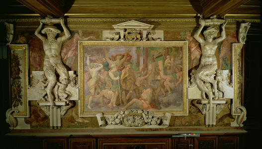 Hunting out Ignorance, detail of decorative scheme in the Gallery of Francis I, 1530-40 (fresco and stucco)