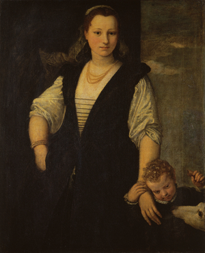 Portrait of a Woman with a Child and a Dog (oil on canvas) (for detail see 95740)