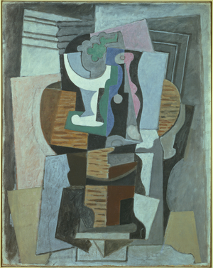 Fruit Stand and Bottle on a Pedestal Table, 1913-17 (oil on canvas)
