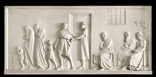 Socrates dismisses his family (Socrates dismisses his family) Plaster relief by Antonio Canova (1757-1822) 1790-1792 Dim 124x258 cm Private collection