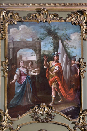 The vow of the judge of Israel Jephte's daughter, who vow to sacrifice the first person he sees, begins to meet her and will be condemned. Painting of the Italian School (18th century) Salon, Bank BNL, Turin Italy