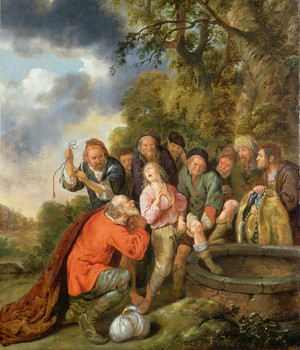 Joseph Being Cast into the Well by his Brothers (oil on panel)