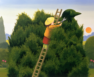Polly and the Privet Bird (oil on board)