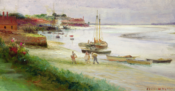 Family Disembarking at Low Water (oil on board)