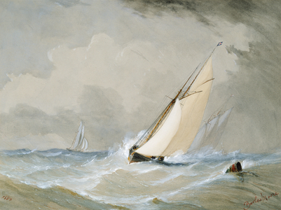 Miranda Working in from the Weilingen Light Ship in a Heavy Wind - Ostend 1880 (w/c on paper)