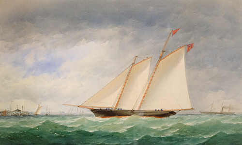 Schooner Yacht off Ryde, Isle of Wight (w/c on paper)
