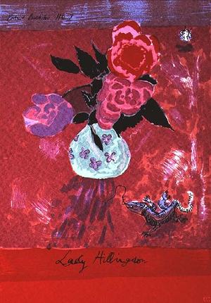 Vase of Flowers with Gecko (Inscribed: "Lady Hillingdon")