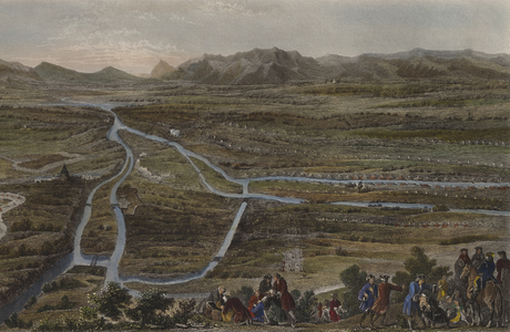 The battle of Cassano on 16th August 1705, engraved by Chavanne (colour engraving)