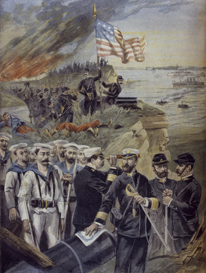 Spanish-American war, landing at Guantanamo, Cuba, illustration from 'Le Petit Journal', Supplement illustre, 3rd July 1898 (colour litho)