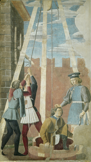 Torture of the Jew: Judas Being Drawn from the Well, from the True Cross Cycle, complted 1464 (fresco)