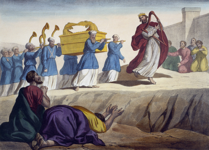 David escorting the Ark of the Covenant to Jerusalem, illustration from a catechism 'L'Histoire Sainte', published by Charles Delagrave, Paris, late 19th century (colour litho)