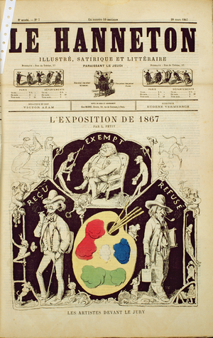 Cover of 'Le Hanneton', depicting 'The Artists Before the Jury at the 1867 Exhibition', 28th March 1867 (litho)