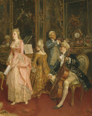 Concert at the time of Mozart, 1853 (detail) (oil on canvas)