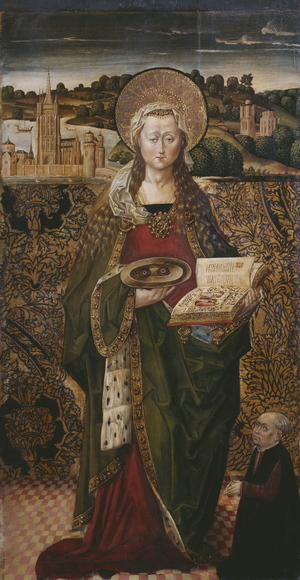 Triptych, St. Lucy, left panel (see also 345909, 345911) (oil on panel)