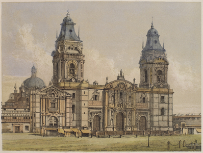Cathedral of Lima, illustration from 'Geografia del Peru' by Mariano, Felipe Paz Soldan (1821-86) 1863 (colour litho)