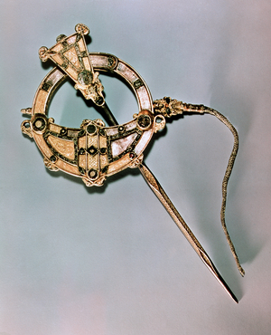 The Tara Brooch, from Bettystown, County Meath (cast silver with glass, enamel & amber)