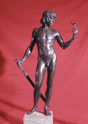 Siegfried and the Forest Bird, sculpture by Ludwig Habich (b.1872) (bronze)