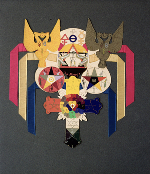 Rose-croix lamen (collar jewel) 1888 (w/c & ink on coloured card with silk)