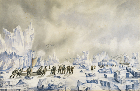 The farthest point north reached by the British Arctic Expedition led by Sir George Stronge Nares in 1875-76 (w/c on paper)