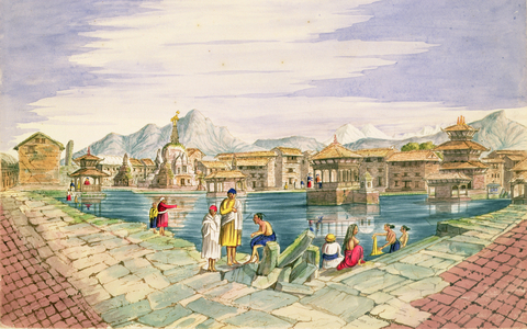 Ashoka's Tank by the Side of the Chillian Temple, Patan, 1852-60 (w/c)