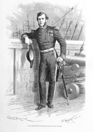 LIB324H Commander Doudart De Lagree (1823-68) French explorer who led the Mekong River Expedition 1866-88, engraved by J. Robert, book illustration from 'A Journey of Exploration in Indo-China' c.1873 (litho)