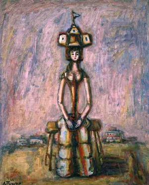 Lady of Fashion Sitting on a Bench, 1966 (oil on canvas)