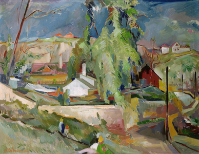 A Village in Czechoslovakia (oil on canvas)