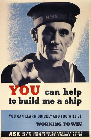 'You can help to build me a ship', WWII poster (colour litho)