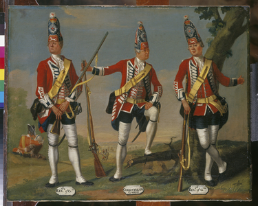 Grenadiers, 1st and 3rd Regiments of Foot Guards and Coldstream Guards, c.1751-60 (oil on canvas)