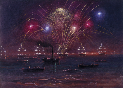 Illuminations and Fireworks at Spithead (w/c & bodycolour)