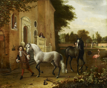 Grooms with horses at Nijenrode Castle, c.1686 (oil on canvas)