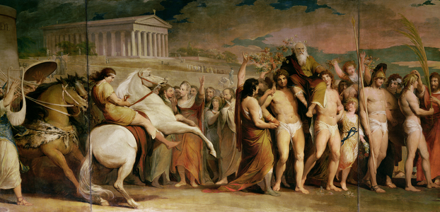 Crowning the Victors at Olympia, third of the series 'The Progress of Human Culture and Knowledge', detail of central panel showing Diagoras, c.1777-1801 (oil on canvas) (see 101472, 101473 and 101475)